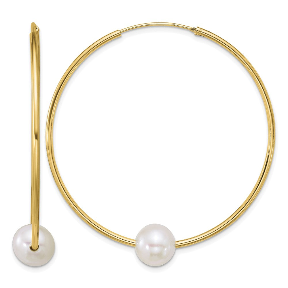 Sterling Silver Gold-plated 8-9mm FWC Pearl Hoop Earrings