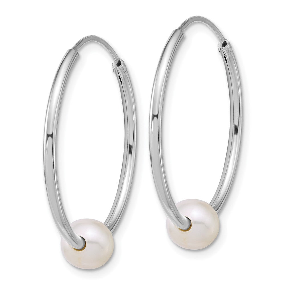 Sterling Silver Rh-pltd 6-7mm Semi-Rnd FWC Pearl Hoop Earrings