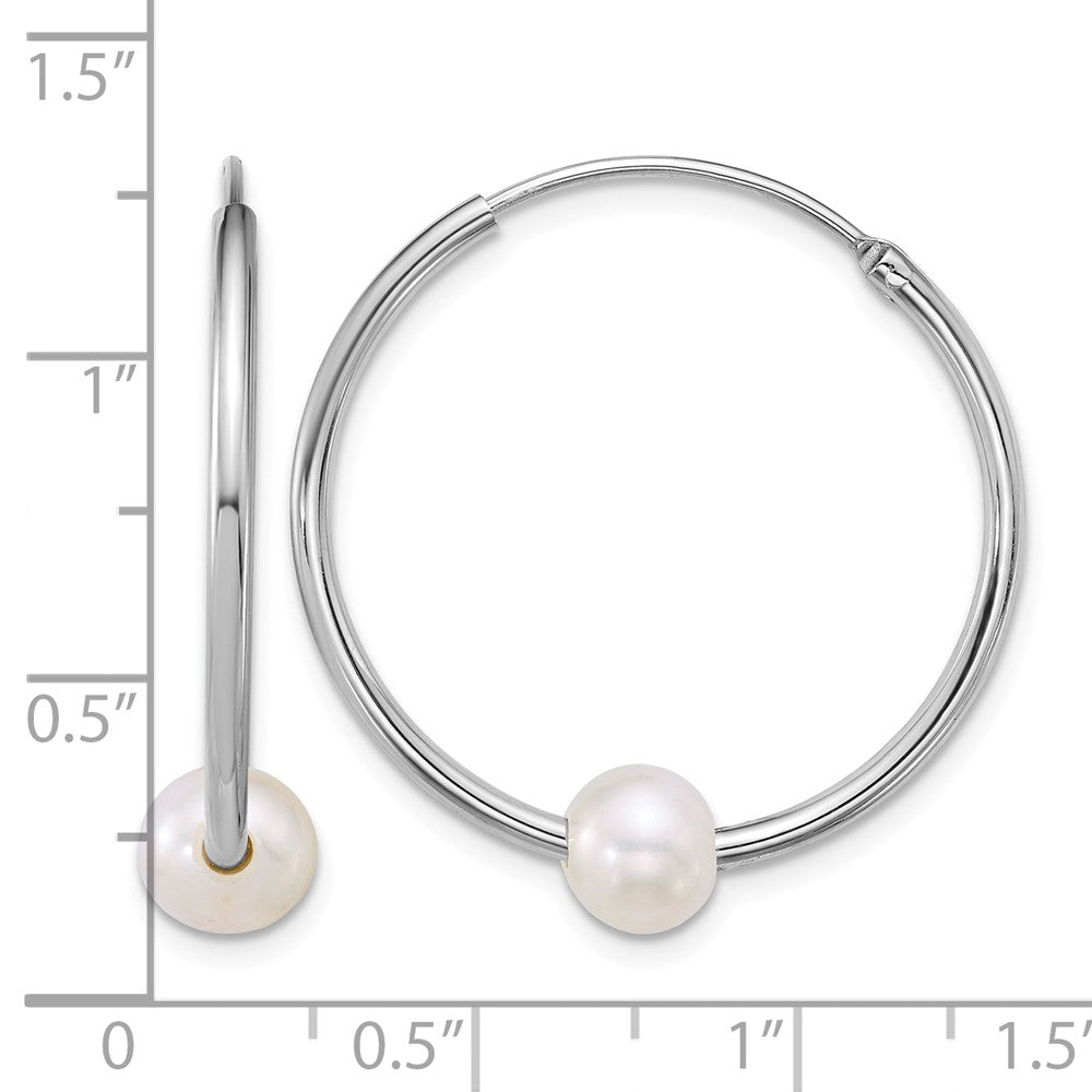 Sterling Silver Rh-pltd 6-7mm Semi-Rnd FWC Pearl Hoop Earrings