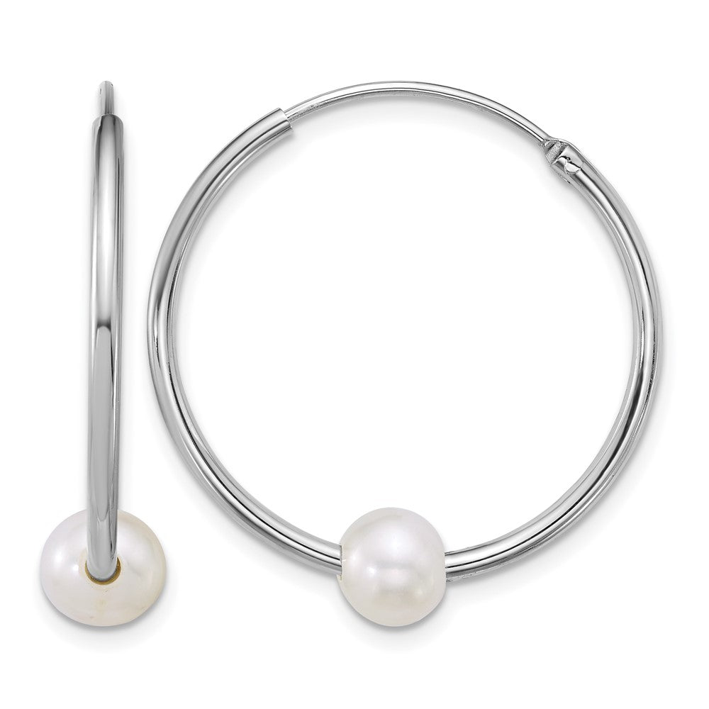 Sterling Silver Rh-pltd 6-7mm Semi-Rnd FWC Pearl Hoop Earrings