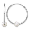 Sterling Silver Rh-pltd 6-7mm Semi-Rnd FWC Pearl Hoop Earrings