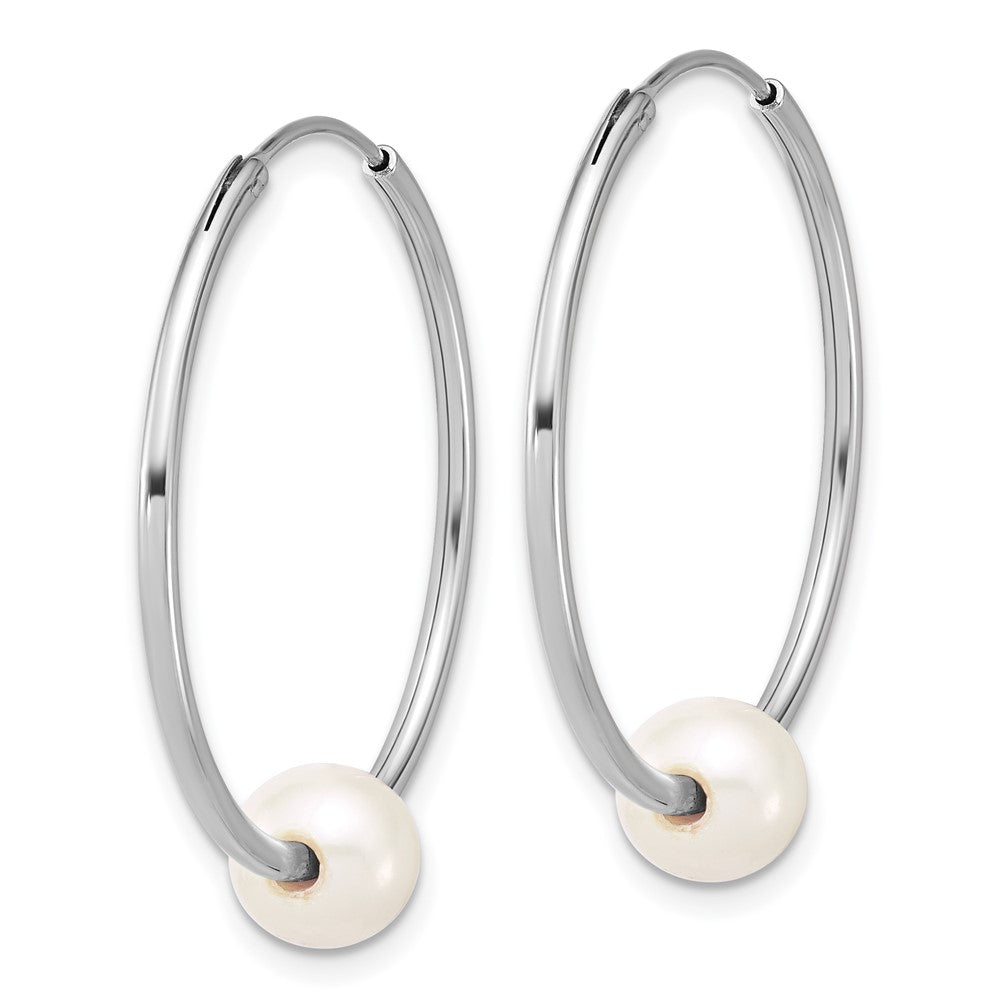 Sterling Silver Rh-plated 7-8mm Semi-Rnd FWC Pearl Hoop Earrings