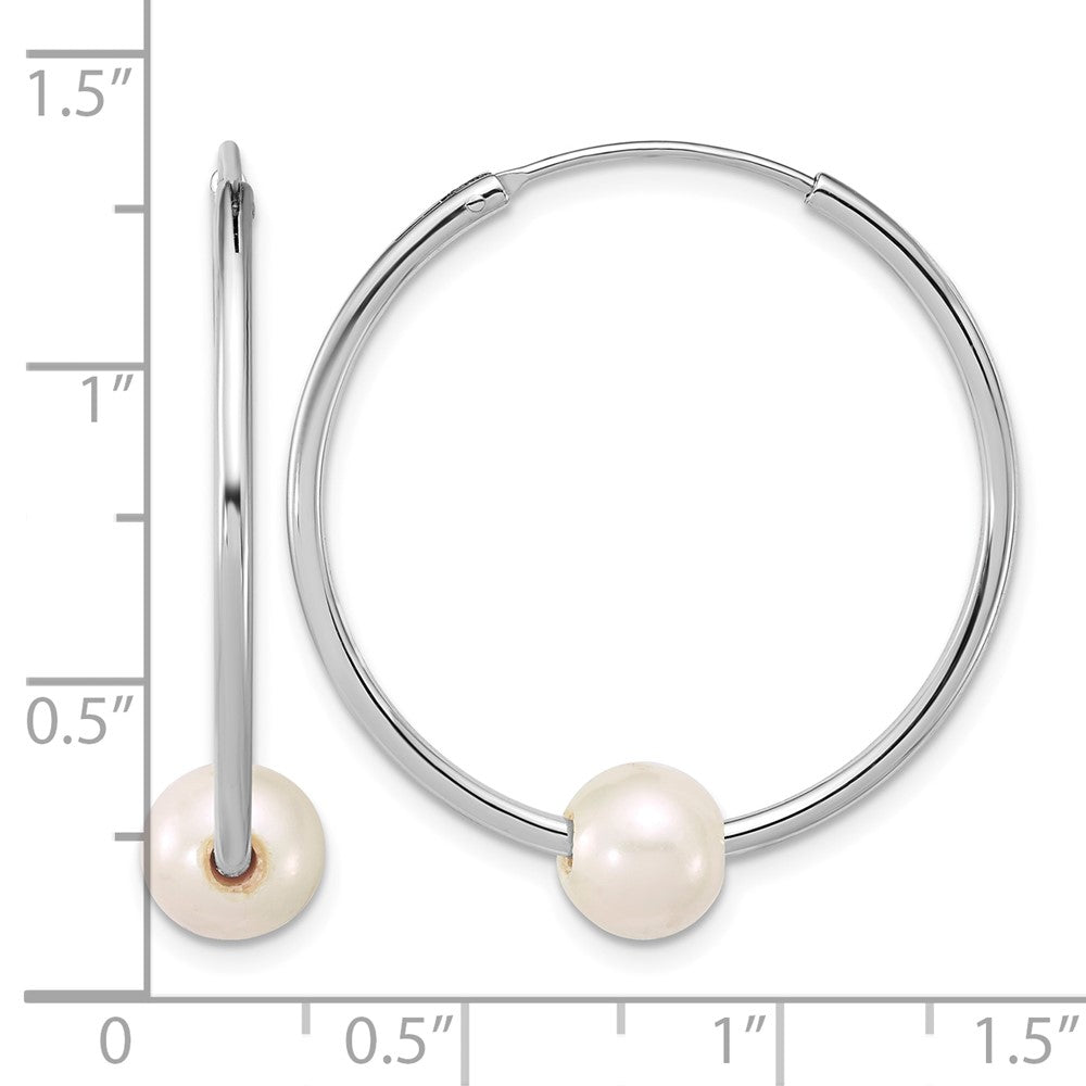 Sterling Silver Rh-plated 7-8mm Semi-Rnd FWC Pearl Hoop Earrings