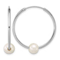 Sterling Silver Rh-plated 7-8mm Semi-Rnd FWC Pearl Hoop Earrings