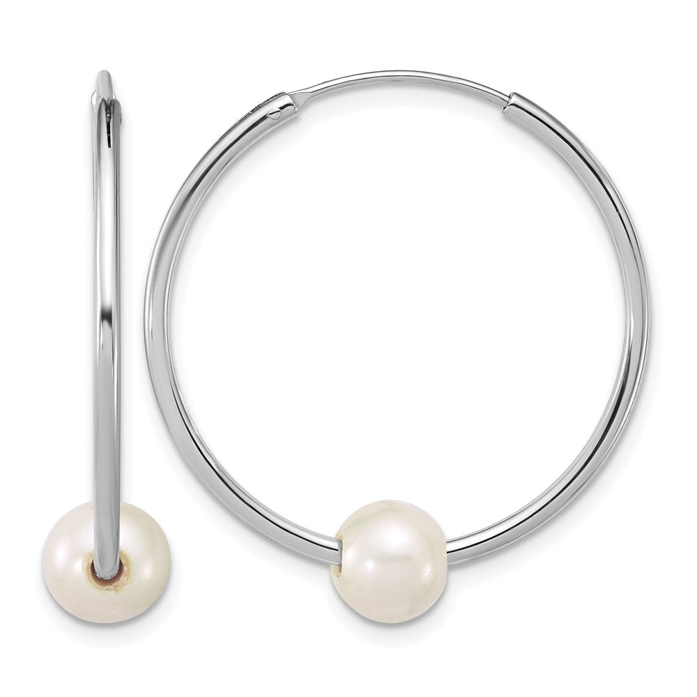 Sterling Silver Rh-plated 7-8mm Semi-Rnd FWC Pearl Hoop Earrings