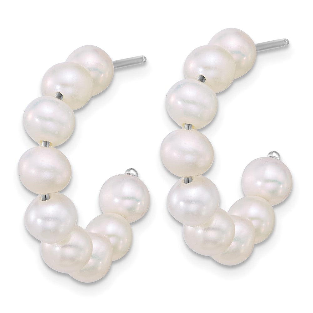 Sterling Silver Rhod-plated 5-6mm FWC Pearl Post Hoop Earrings