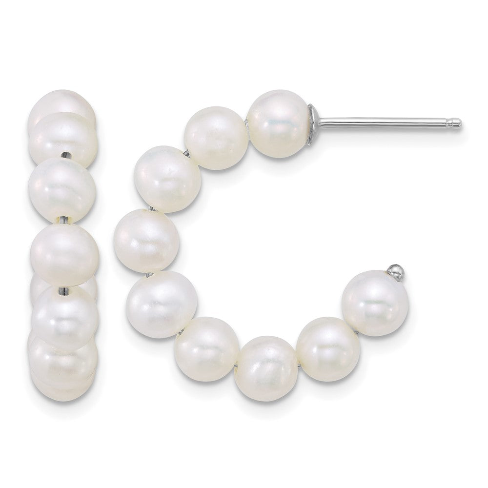 Sterling Silver Rhod-plated 5-6mm FWC Pearl Post Hoop Earrings