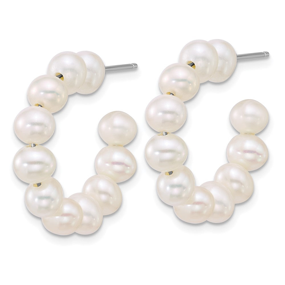 Sterling Silver Rhod-plt 5-6mm Semi-Rnd FWC Pearl Post Hoop Earrings