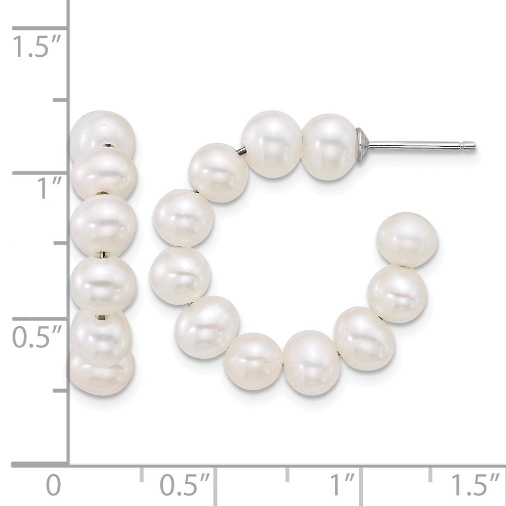 Sterling Silver Rhod-plt 5-6mm Semi-Rnd FWC Pearl Post Hoop Earrings