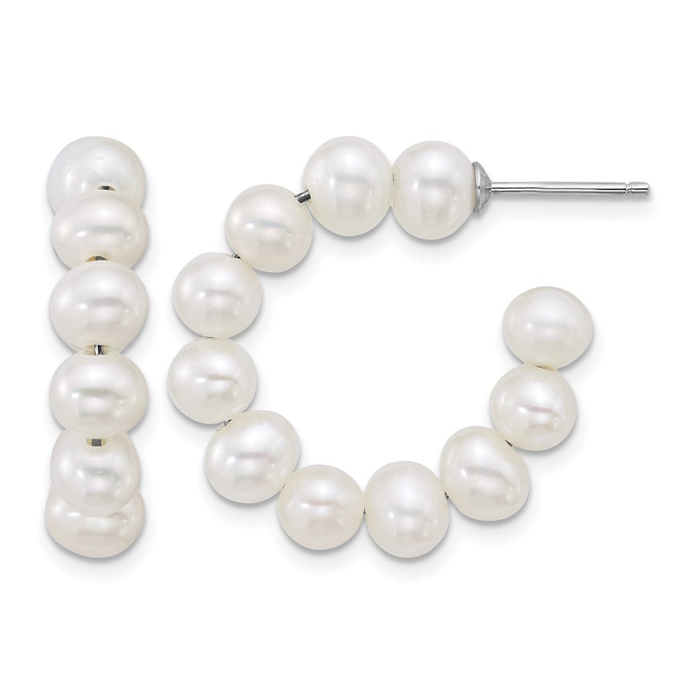 Sterling Silver Rhod-plt 5-6mm Semi-Rnd FWC Pearl Post Hoop Earrings