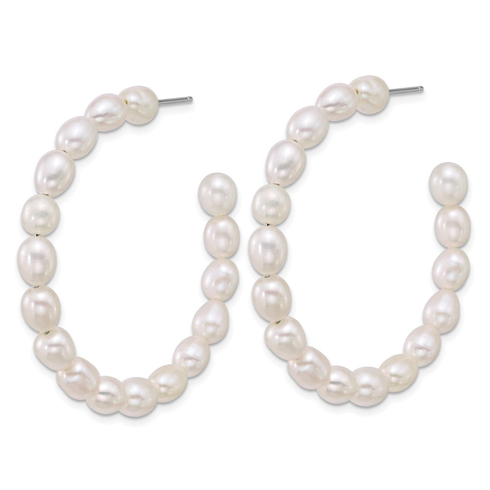 Sterling Silver Rh-plated 5-6mm Rice FWC Pearl Post Hoop Earrings
