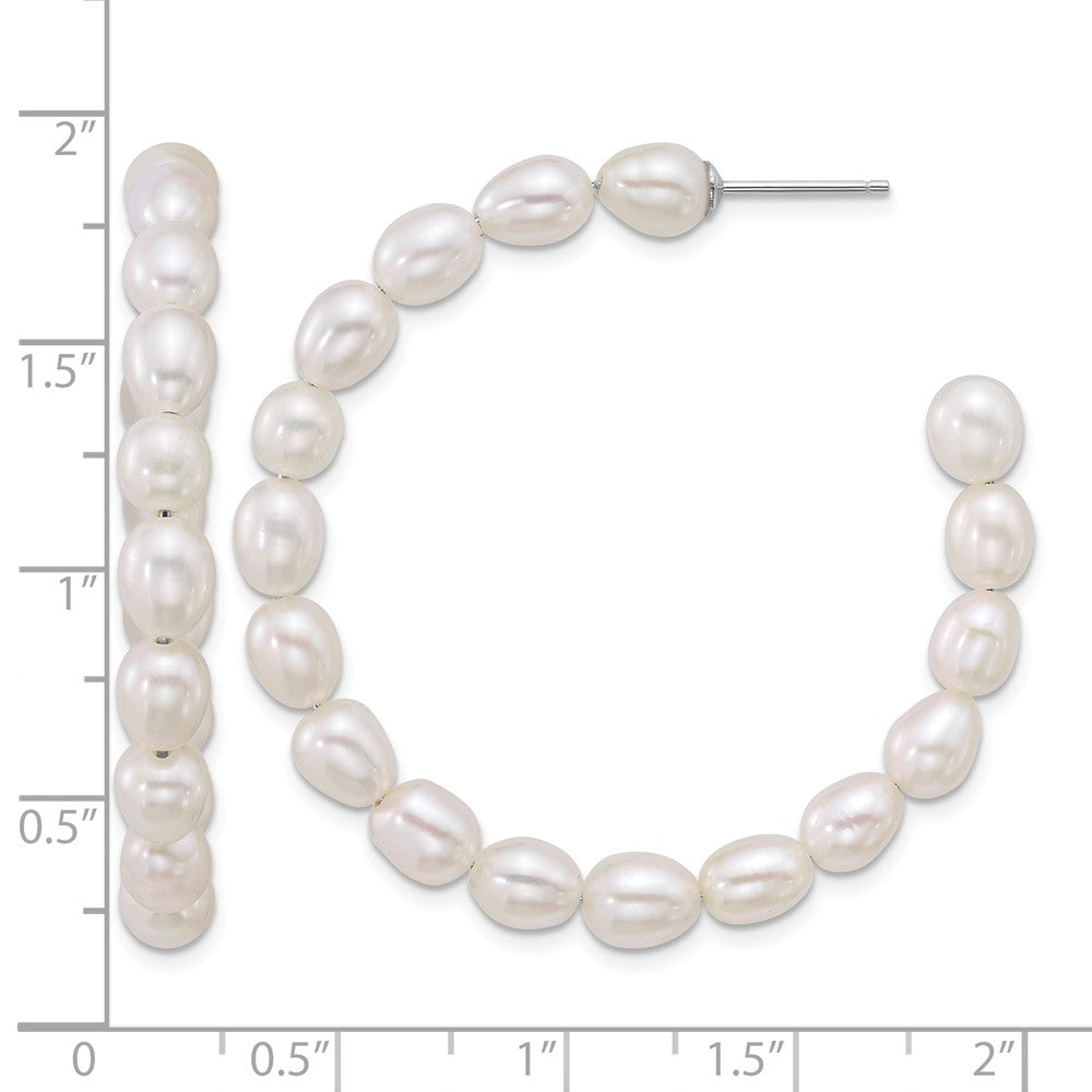 Sterling Silver Rh-plated 5-6mm Rice FWC Pearl Post Hoop Earrings