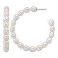 Sterling Silver Rh-plated 5-6mm Rice FWC Pearl Post Hoop Earrings