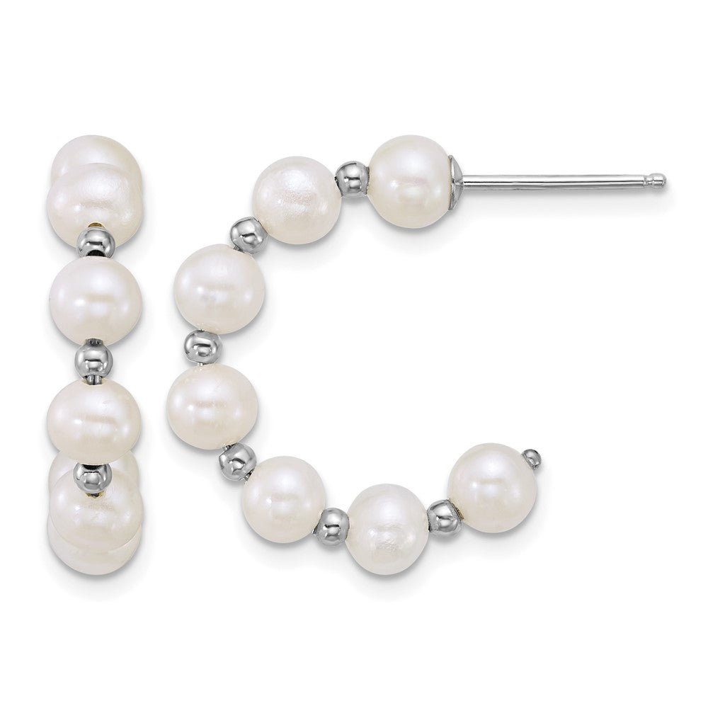 Sterling Silver Rhodium-plated White FWC Pearl Post Hoop Earrings