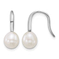 Sterling Silver Rh-plated 7-8mm Wht FWC Pearl Shepherd Hook Earrings