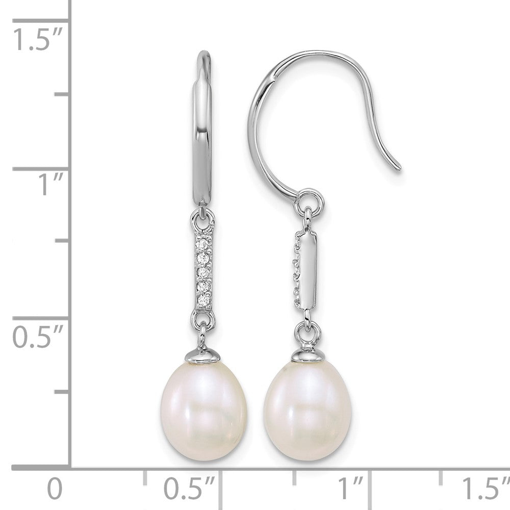 Sterling Silver Rh-plated 6-8mm Teardrop White FWC and CZ Earrings