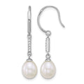 Sterling Silver Rh-plated 6-8mm Teardrop White FWC and CZ Earrings