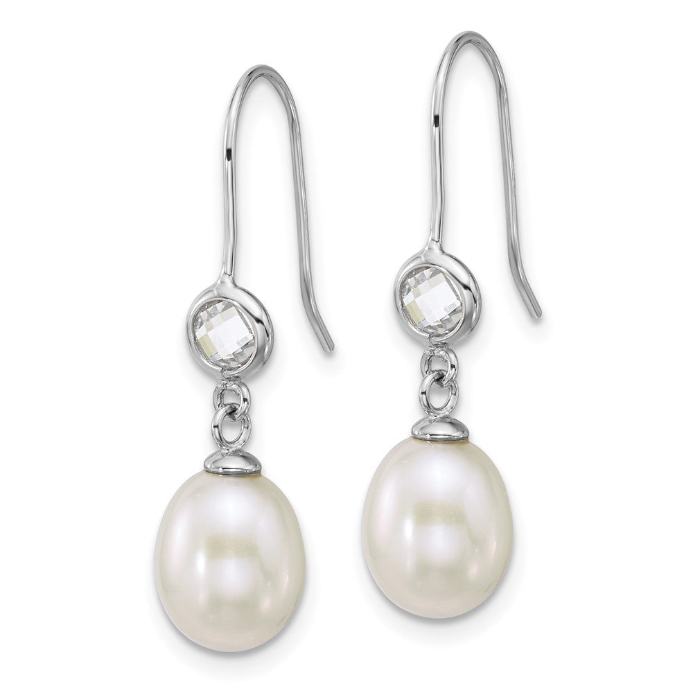 Sterling Silver Rh-plated 6-7mm Wht Rice FWC Pearl/Glass Earrings