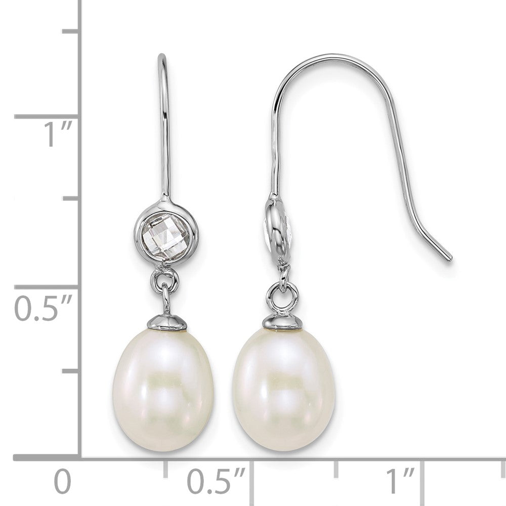 Sterling Silver Rh-plated 6-7mm Wht Rice FWC Pearl/Glass Earrings