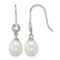 Sterling Silver Rh-plated 6-7mm Wht Rice FWC Pearl/Glass Earrings