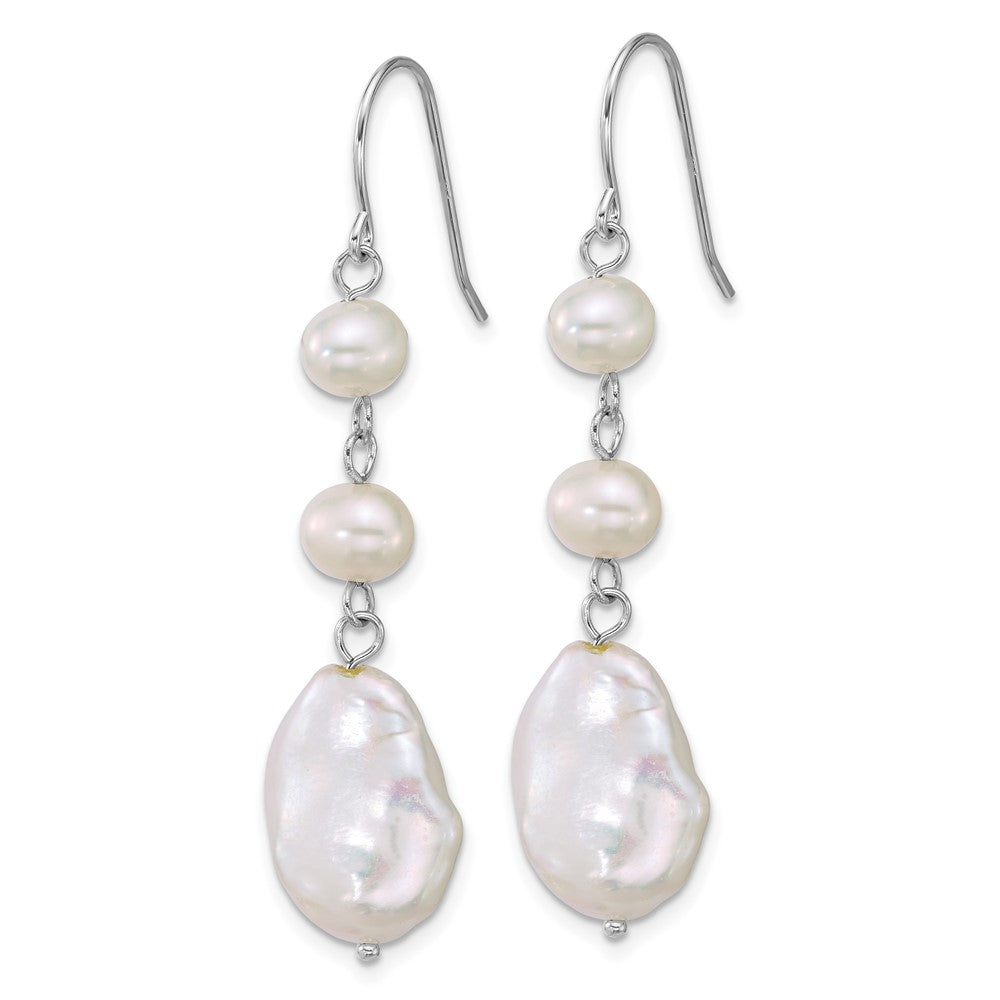 Sterling Silver Rhod-plated Freshwater Culture Pearl Dangle Earrings