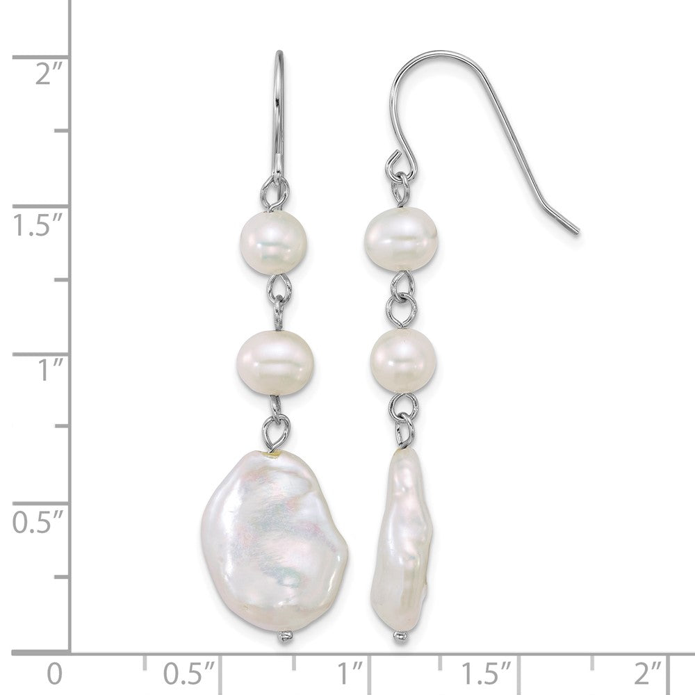 Sterling Silver Rhod-plated Freshwater Culture Pearl Dangle Earrings