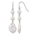 Sterling Silver Rhod-plated Freshwater Culture Pearl Dangle Earrings
