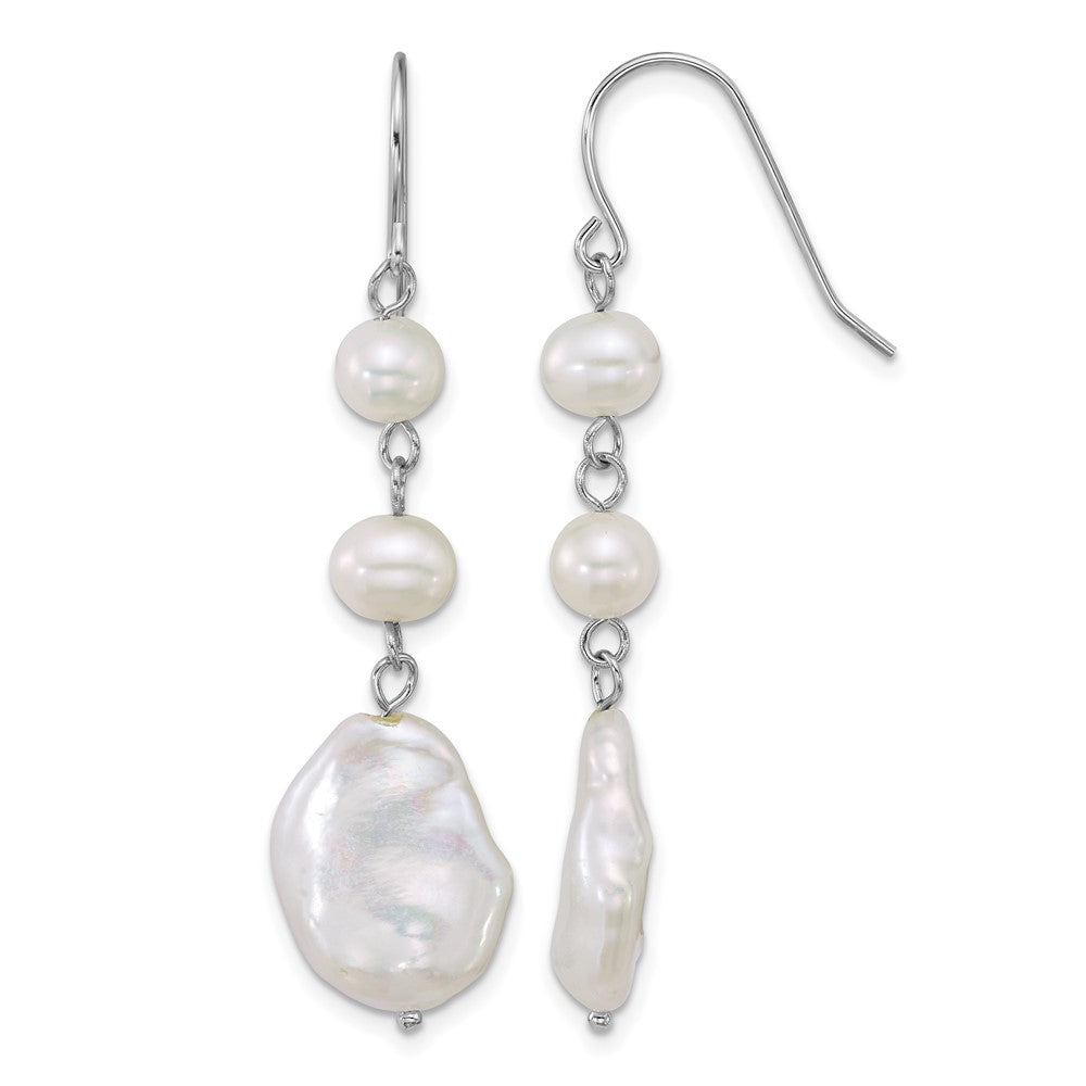Sterling Silver Rhod-plated Freshwater Culture Pearl Dangle Earrings