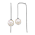 Sterling Silver Rh-plated 7-8mm Wht Rnd FWC Squared Threader Earrings