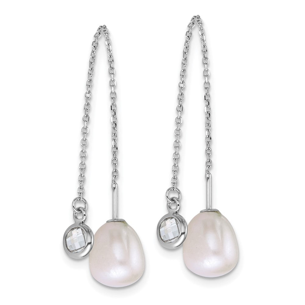 Sterling Silver Rh-plated Teardrop FWC Pearl/Glass Threader Earrings
