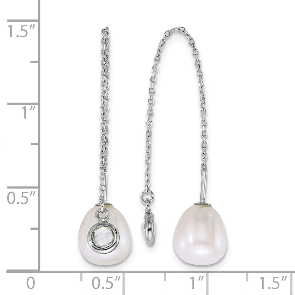 Sterling Silver Rh-plated Teardrop FWC Pearl/Glass Threader Earrings