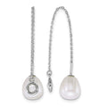 Sterling Silver Rh-plated Teardrop FWC Pearl/Glass Threader Earrings