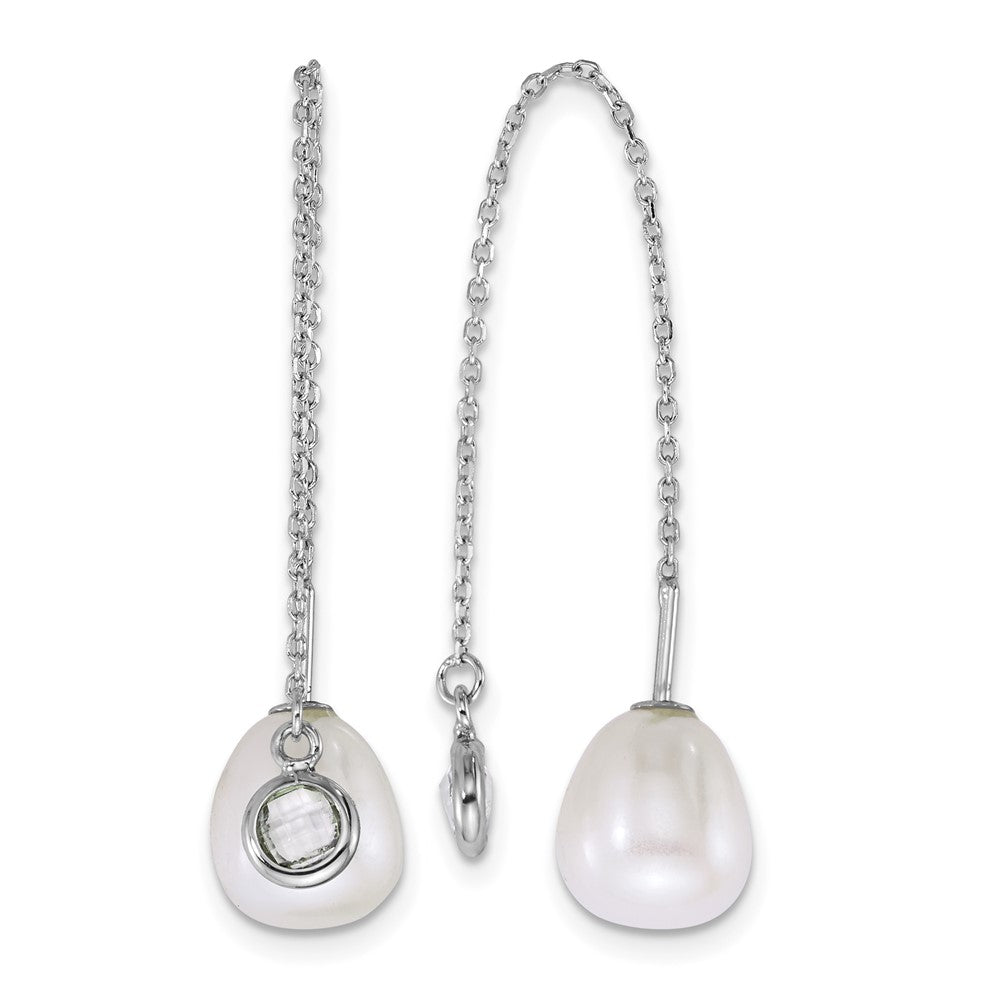 Sterling Silver Rh-plated Teardrop FWC Pearl/Glass Threader Earrings