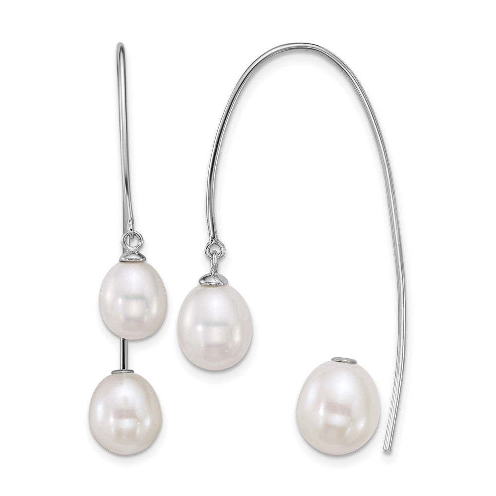 Sterling Silver Rh-plated FWC Pearl Front and Back Threader Earrings