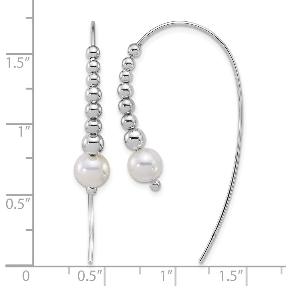 Sterling Silver RH-plated Polished and Beaded Shell Pearl Threader Earrings