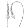 Sterling Silver RH-plated Polished and Beaded Shell Pearl Threader Earrings