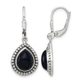 Sterling Silver Antiqued Onyx Teardrop Leverback Dangle Earrings