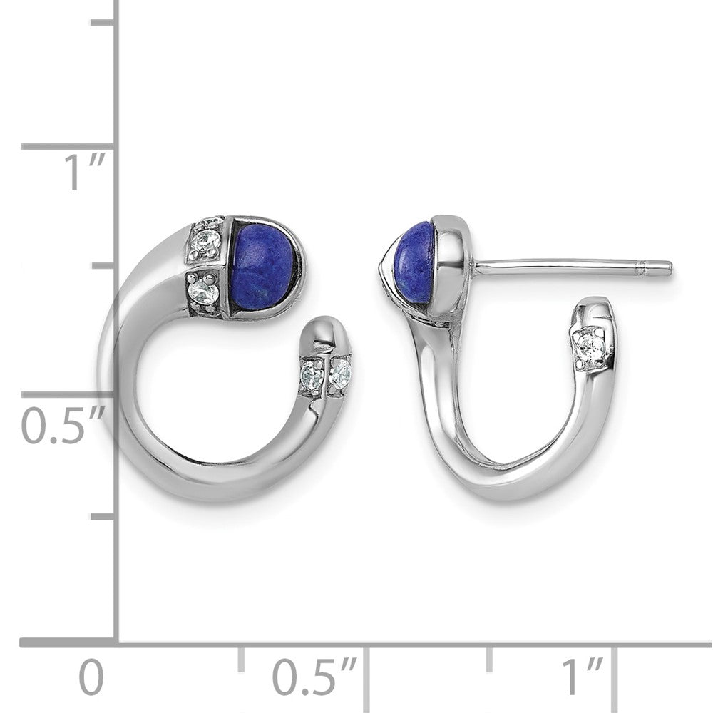 Sterling Silver Polished Rhodium-plated CZ and Lapis Cuff Post Earrings