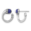 Sterling Silver Polished Rhodium-plated CZ and Lapis Cuff Post Earrings