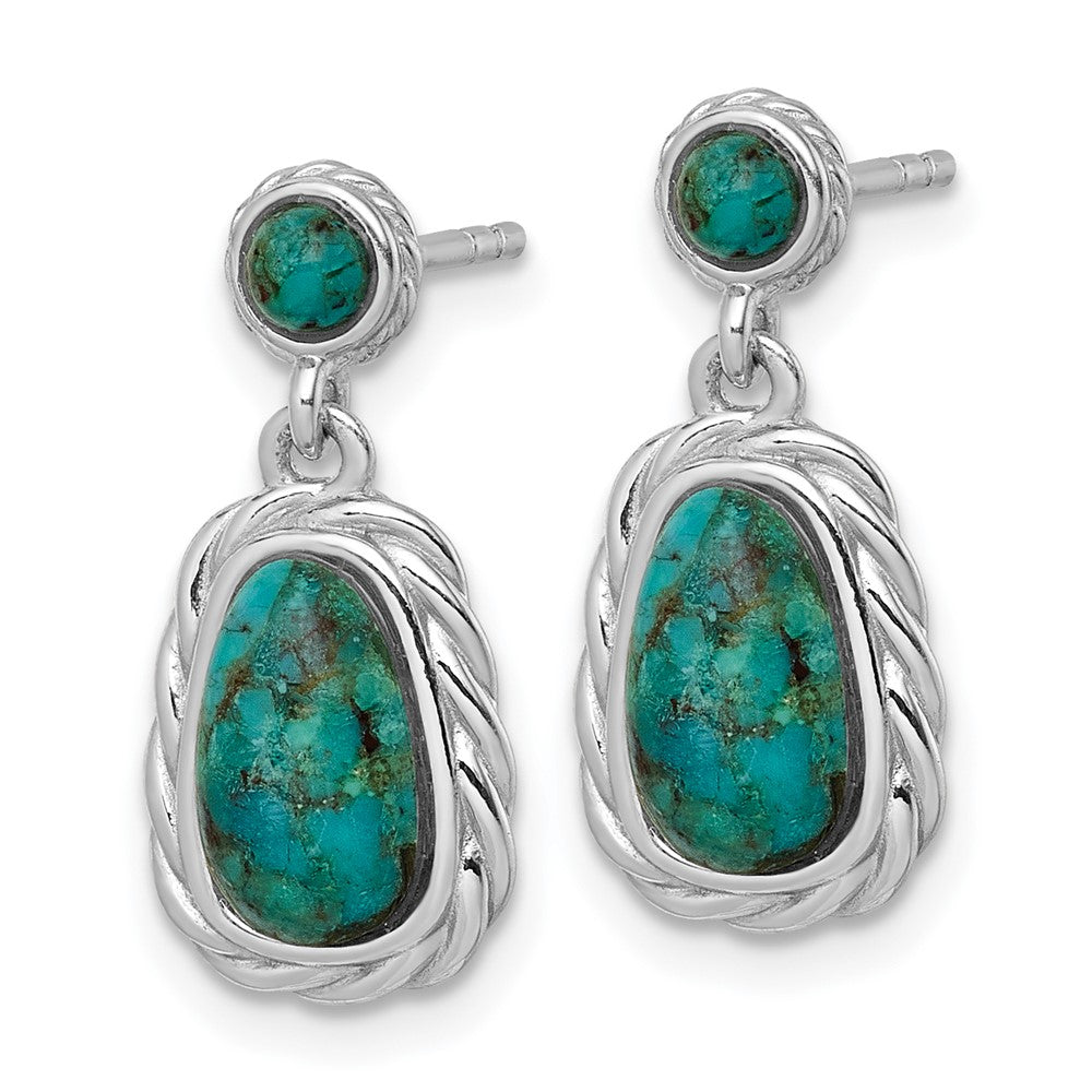 Sterling Silver Polished RH-plated Compressed Turquoise Post Earrings