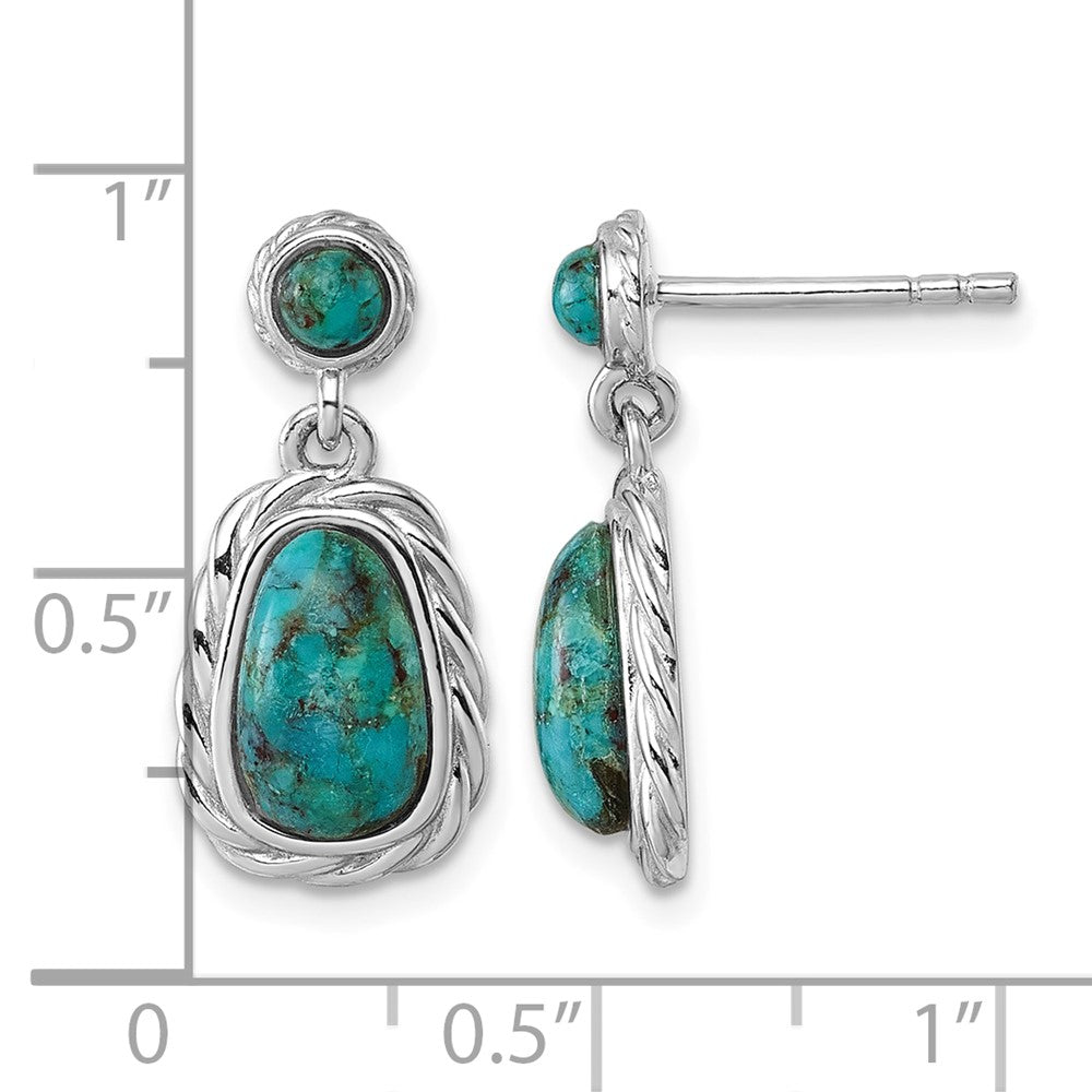 Sterling Silver Polished RH-plated Compressed Turquoise Post Earrings