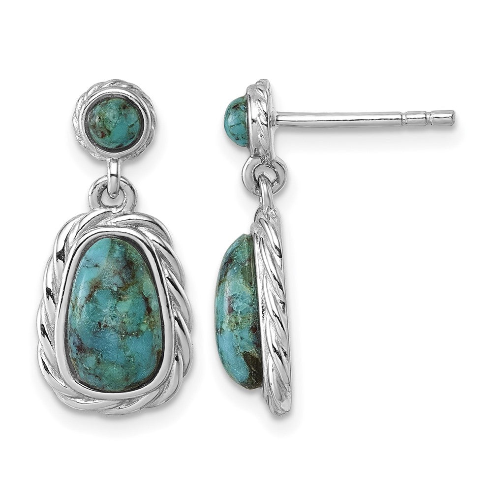 Sterling Silver Polished RH-plated Compressed Turquoise Post Earrings