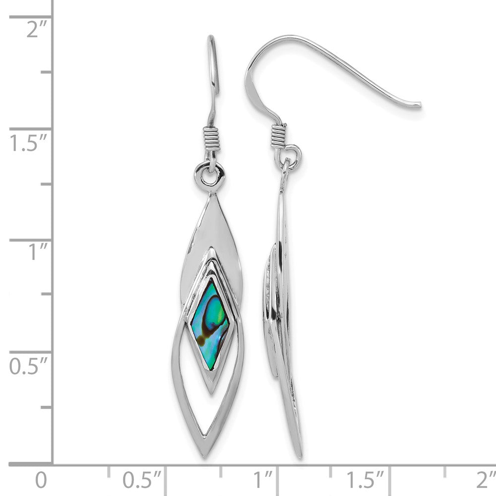 Sterling Silver Rhodium-plated Polished Abalone Fancy Dangle Earrings