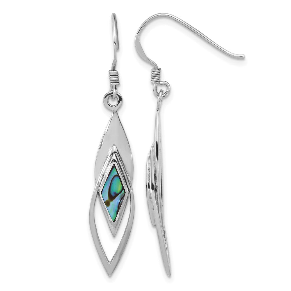 Sterling Silver Rhodium-plated Polished Abalone Fancy Dangle Earrings