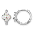 Sterling Silver Rhod-pl MOP and CZ Flower Hinged Hoop Earrings