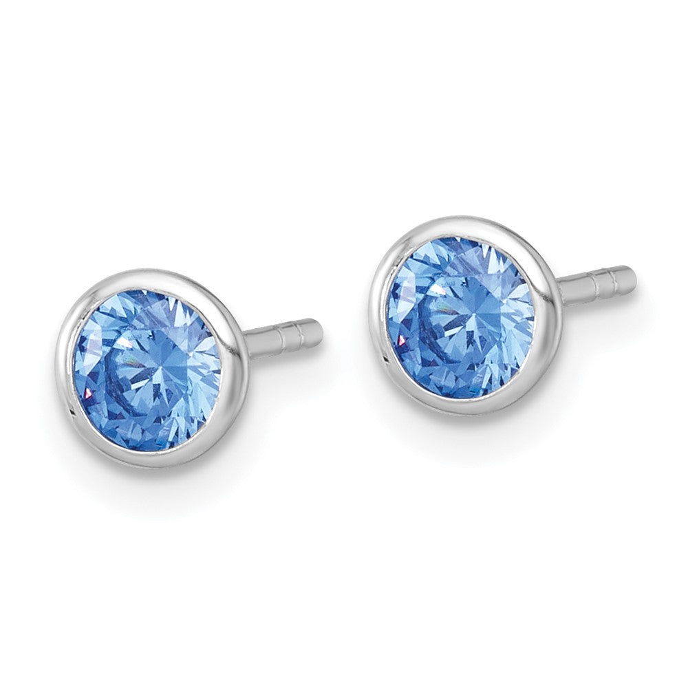 Sterling Silver RH-plated Polished 6.25mm Blue CZ Stud Earrings