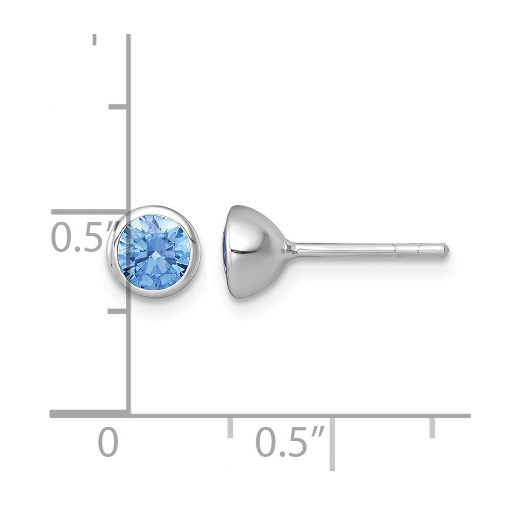 Sterling Silver RH-plated Polished 6.25mm Blue CZ Stud Earrings