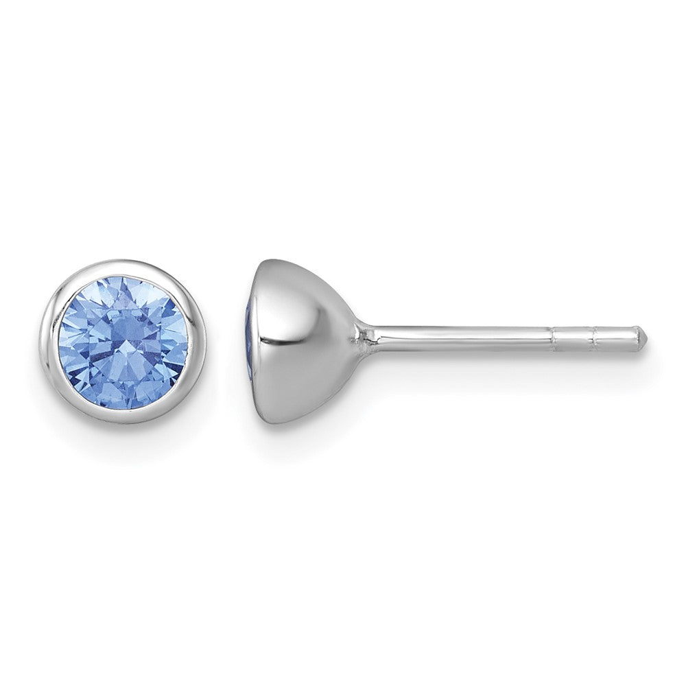 Sterling Silver RH-plated Polished 6.25mm Blue CZ Stud Earrings
