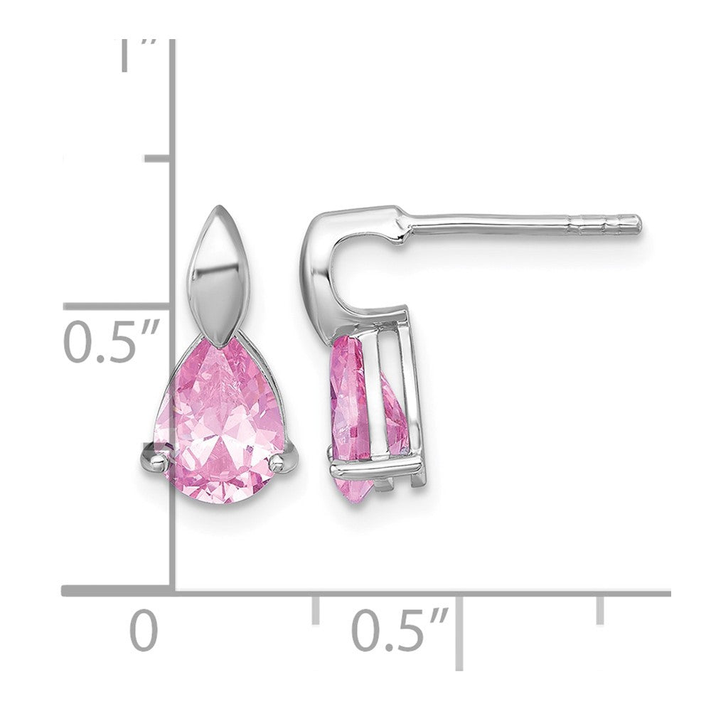 SS RH-plated Polished Pink CZ Teardrop Post Dangle Earrings