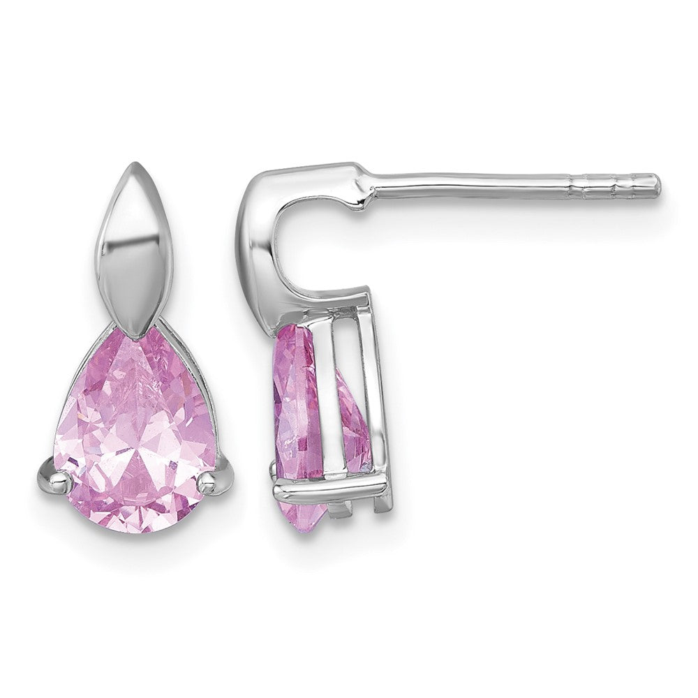 SS RH-plated Polished Pink CZ Teardrop Post Dangle Earrings
